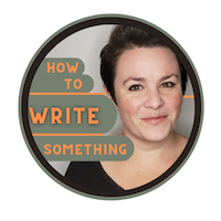 Writing Coach Megan C looks into camera with bright orange text that says How to Write Something